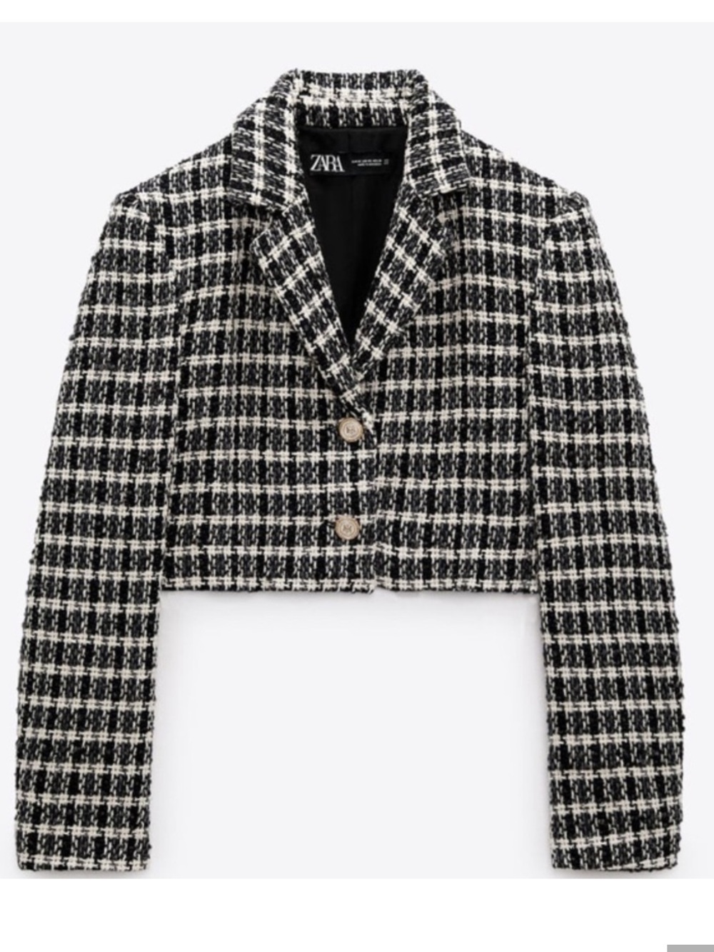 Zara Black & White Cropped Tweed Blazer